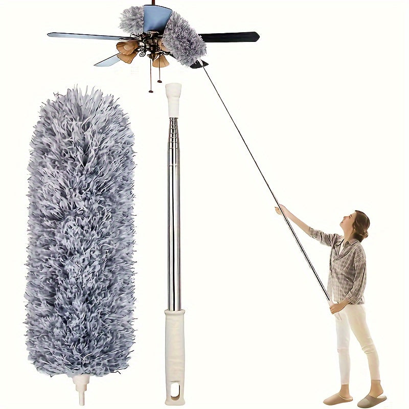 The FlexiClean Retractable Microfiber Duster is perfect for dusting in the living room, bedroom, and kitchen. Its adjustable and bendable head makes it easy to clean high ceilings and furniture without needing electricity.