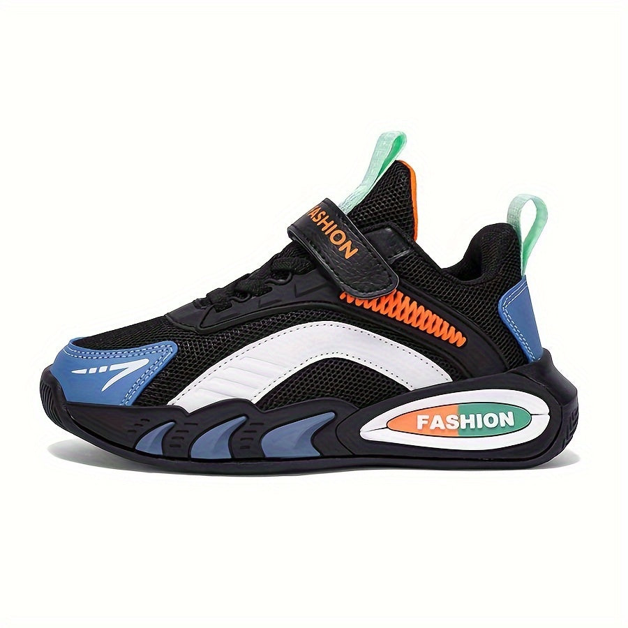 Breathable mesh sneakers for boys with hook-and-loop closure, suitable for all seasons.