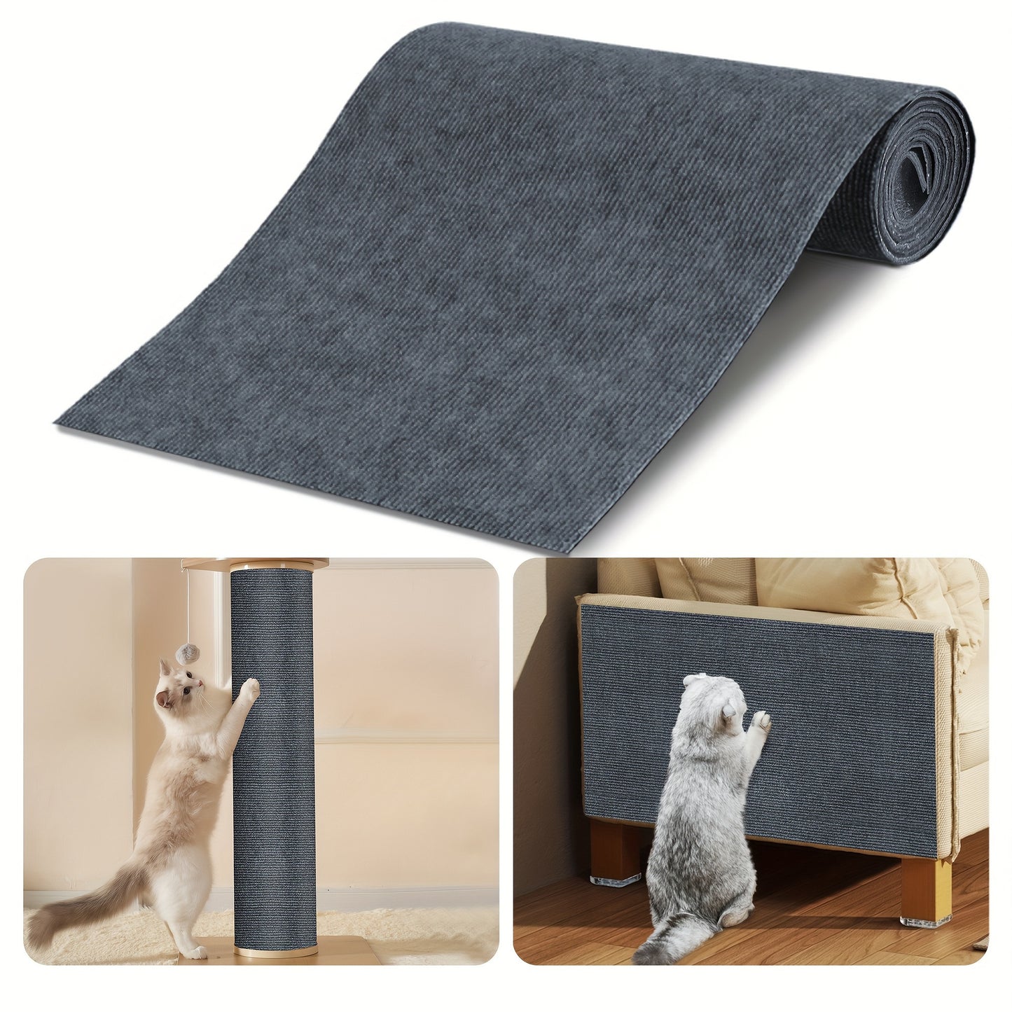 Durable polyester felt mat protects walls and furniture with self-adhesive cat scratching pad in multi-size pack.