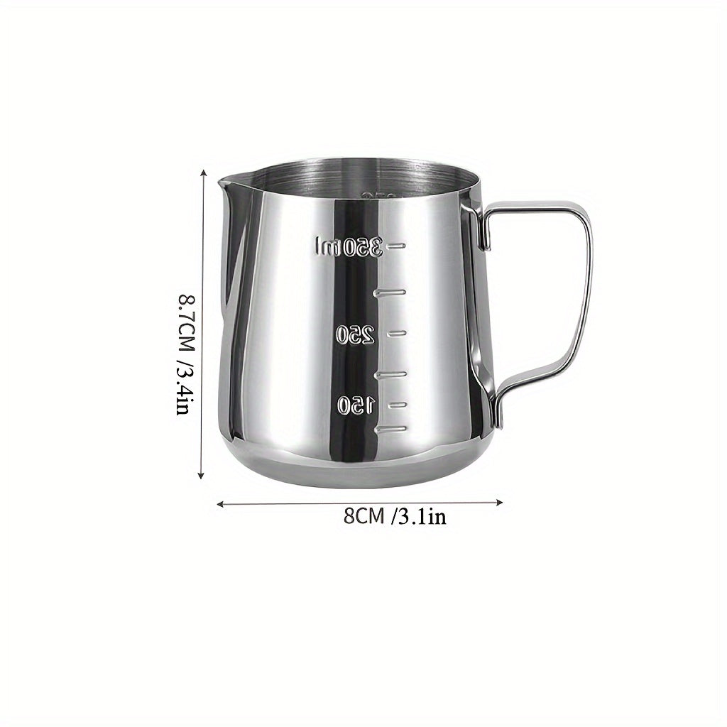 Stainless Steel Pull Flower Cup with scale, suitable for both household and commercial use. This milk frother cup comes in 350ml and 600ml sizes, perfect for Italian coffee and espresso makers. Get the perfect froth every time with this high-quality