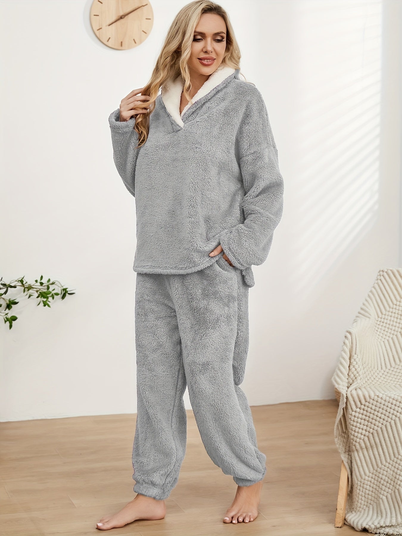 Cozy Flannel Loungewear Sets for Women, Long Sleeve Tops & Pants