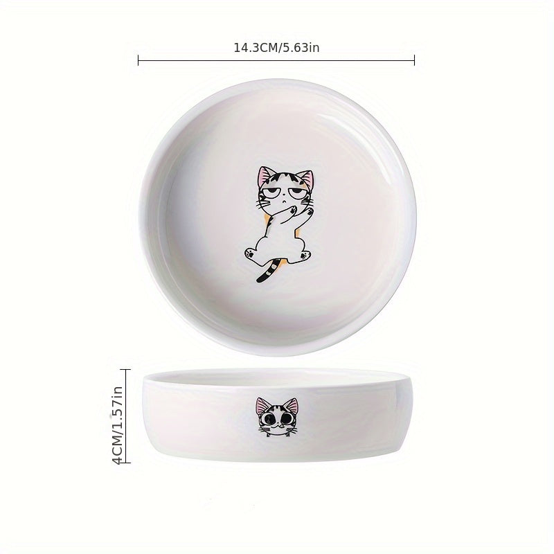 Cute cartoon cat print ceramic pet bowls for cats and dogs, non-slip, durable, ideal for all cat breeds