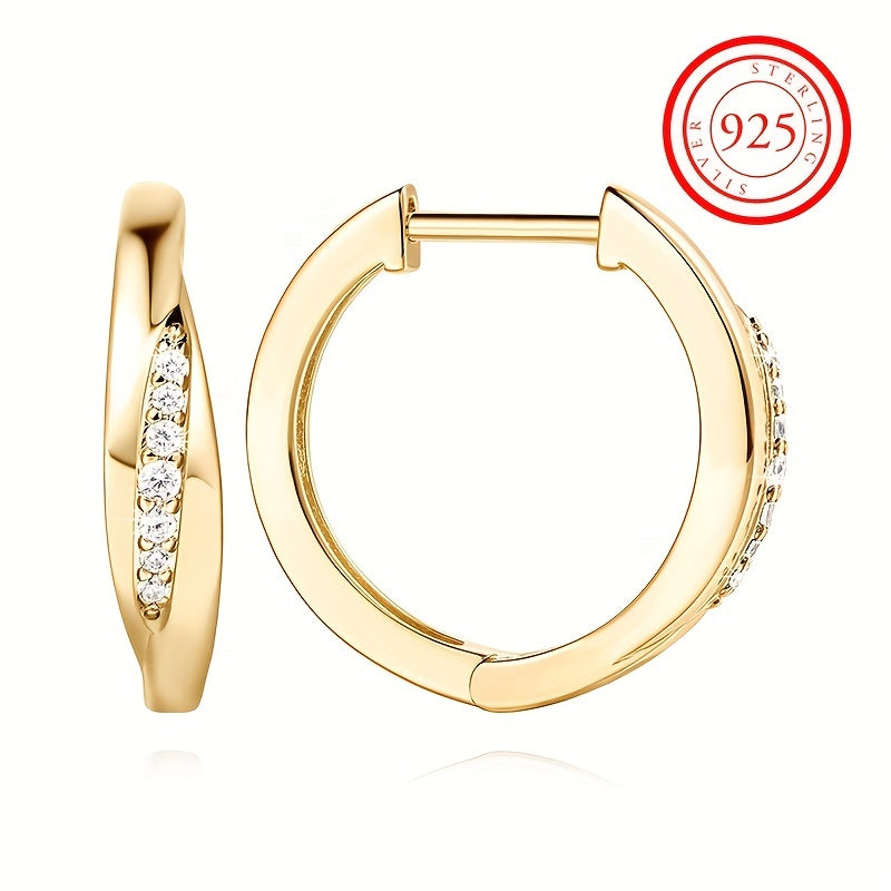 Stunning 925 Sterling Silver Hypoallergenic Hoop Earrings adorned with zirconia, featuring an elegant and simple style that is perfect for women's daily casual wear.