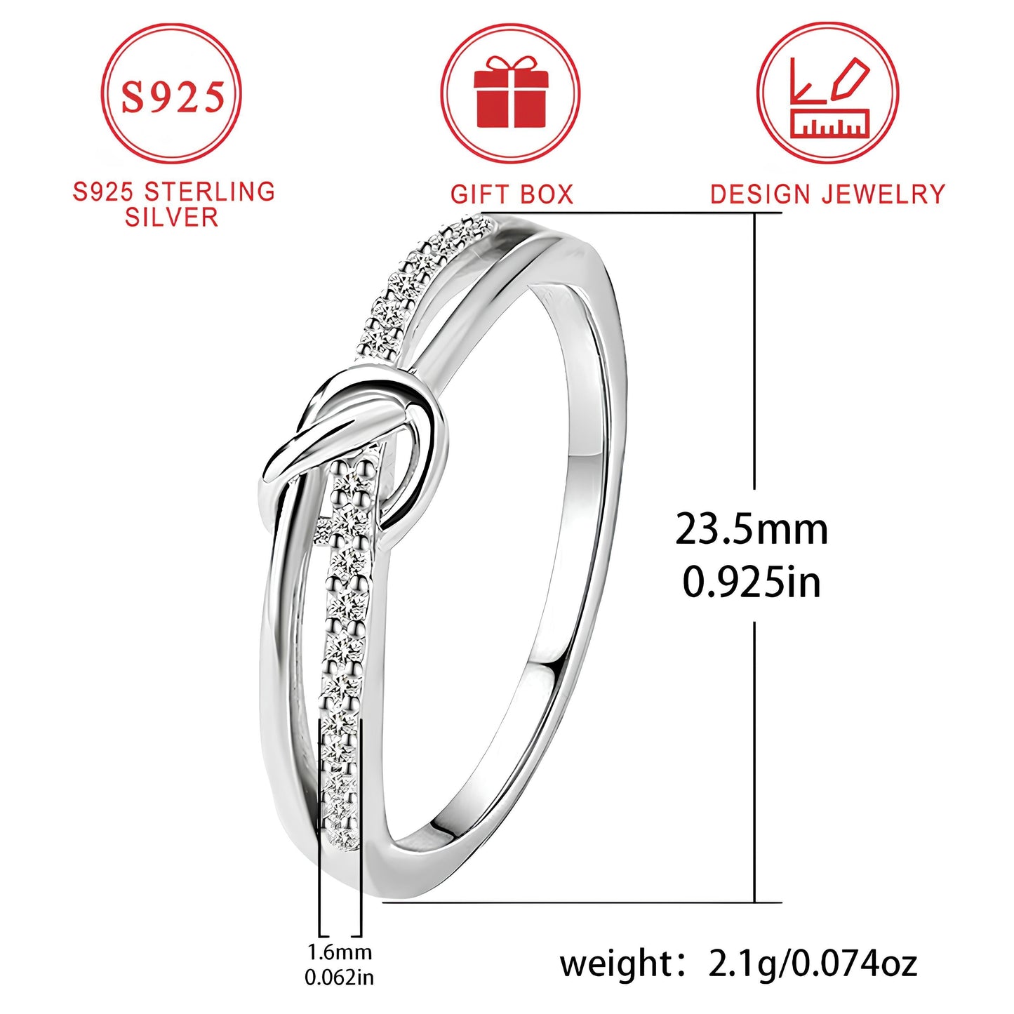 Butterfly Knot Design Mobius Ring crafted with 925 Sterling Silver, an Elegant and Simple Band for Women, an Ideal Gift for Girlfriends in a Gift Box.