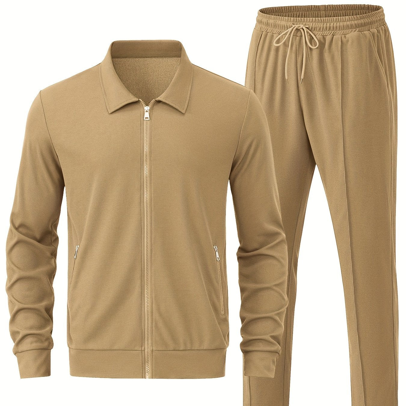 Men's 2-piece athletic outfit for outdoor sports, featuring a zip-up jacket and pants.