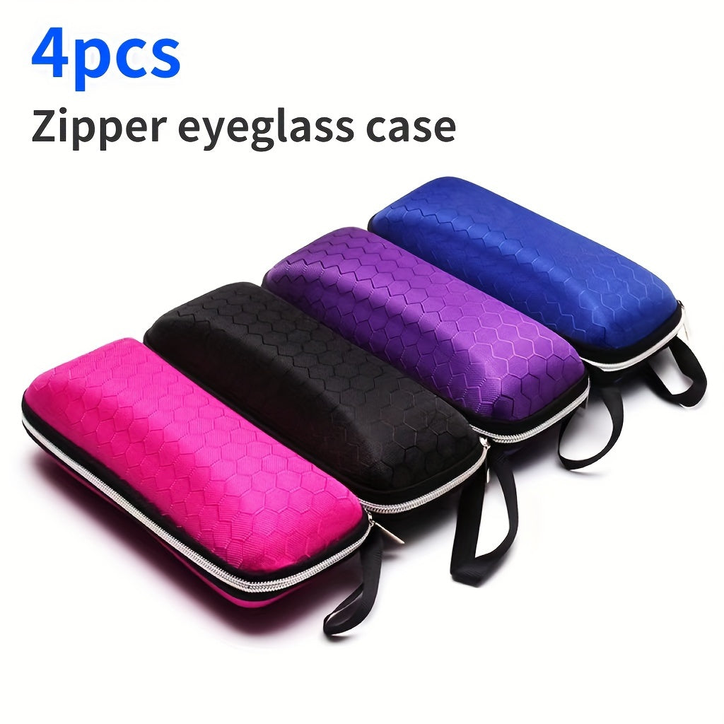 Set of 4 Durable EVA Eyeglass Cases - Stylish Zippered Glasses Protectors, Gender-Neutral Honeycomb Pattern for Both Men and Women