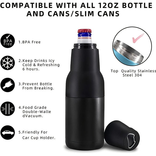 1pc Stainless Steel 3-in-1 Beer Bottle Insulator with Opener, Gifts for Men