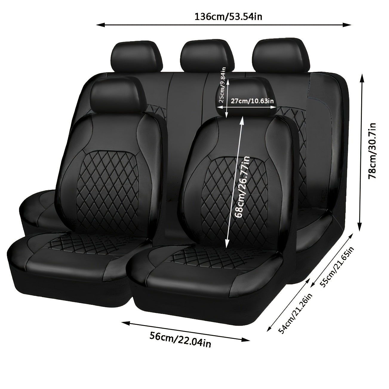 Upgrade your car seats with premium 5-seater comfort car seat covers featuring PU leather diamond pattern, suitable for airbags, breathable, with zipper design for a luxurious experience.