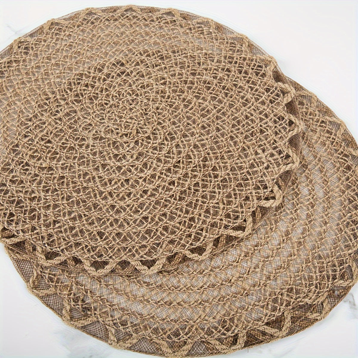 Set of 4 Jute Wavy Braided Placemats with Non-slip Backing for Table Decoration