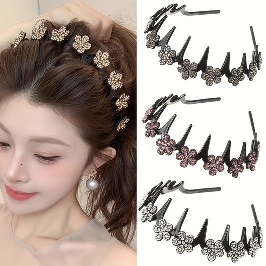 Stylish rhinestone flower headband for women, suitable for everyday wear and washing face.