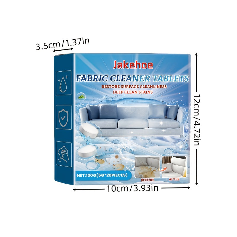 20 pack of fabric cleaner tablets with citric acid for deep cleaning upholstery, couches, cushions, and tablecloths.