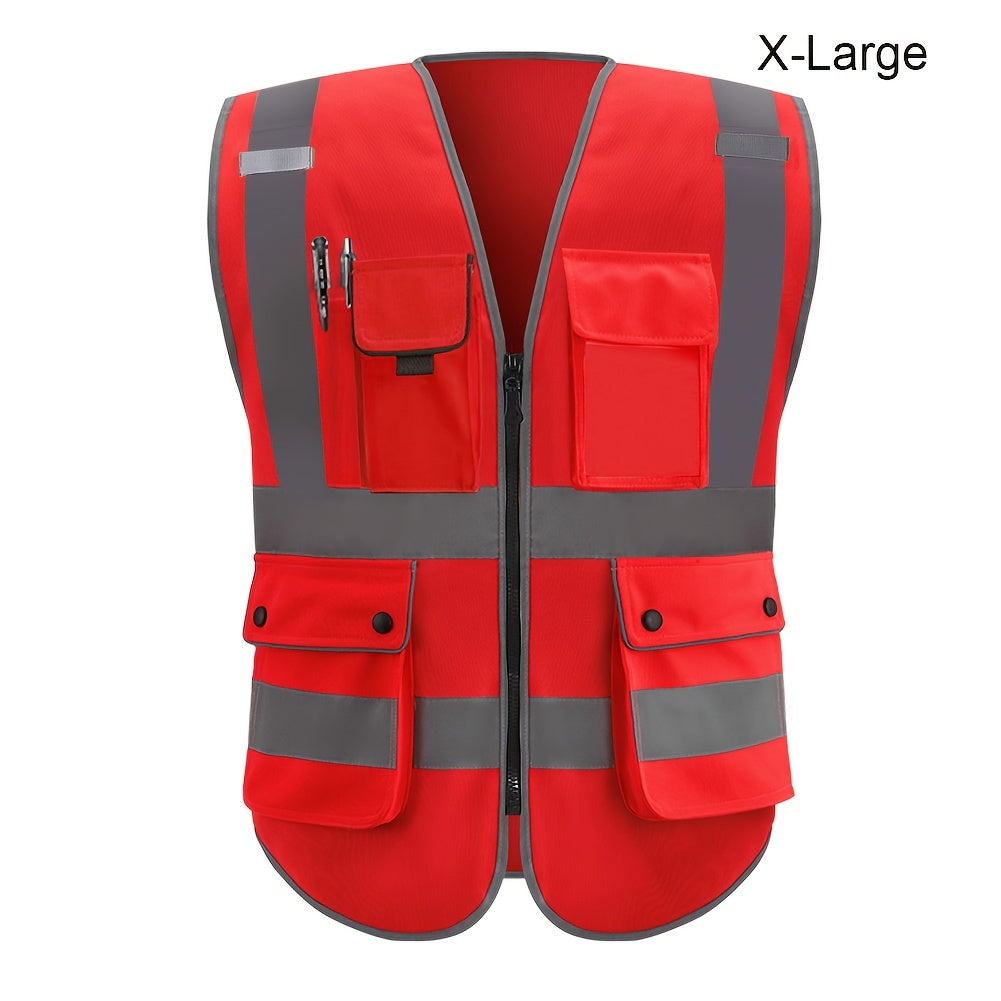 Stay safe and visible in ANSI/ISEA certified reflective safety vest with 8 pockets and zipper.