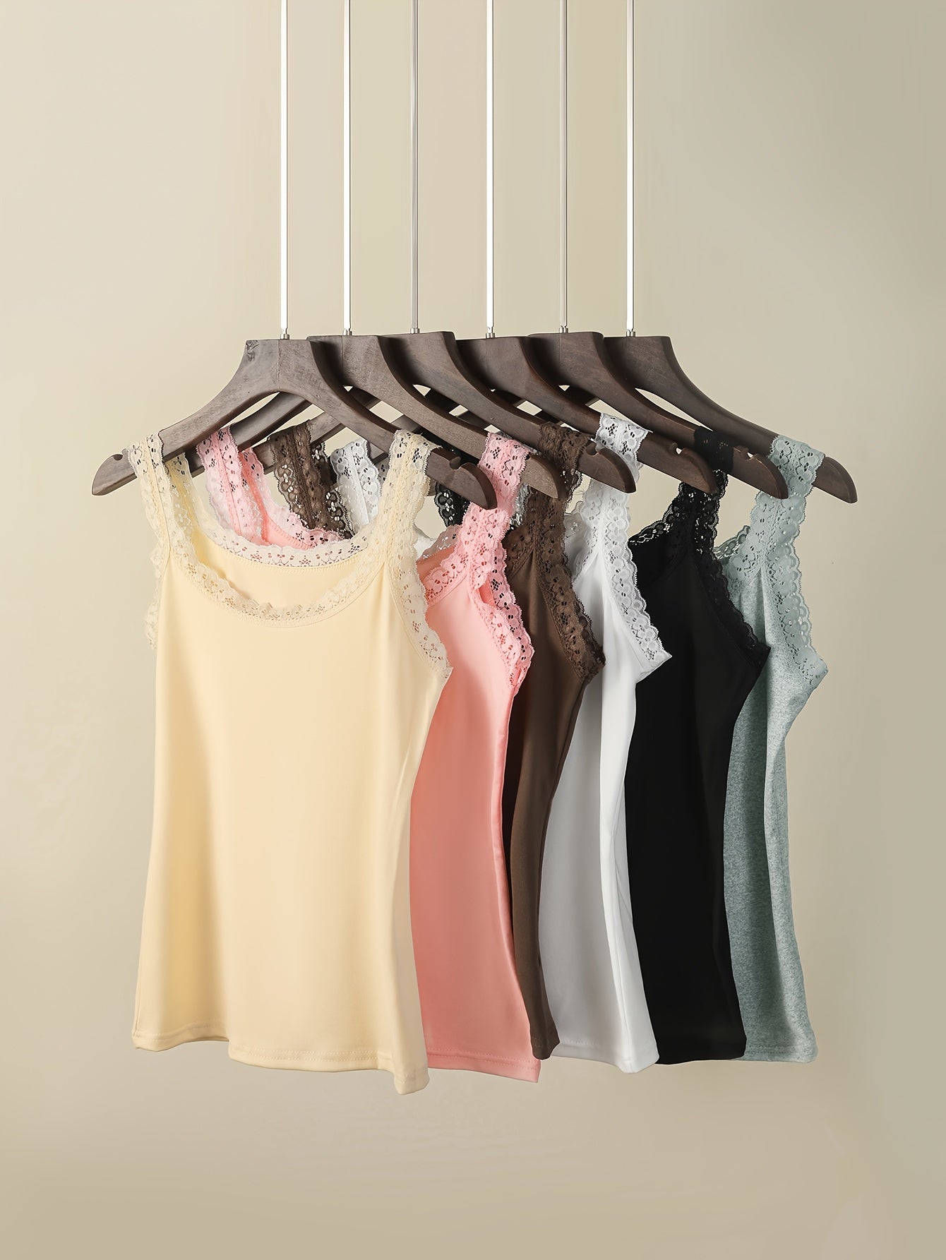 6-Pack of Lace Trim Camisole Tank Tops for Spring/Summer, Versatile Colors