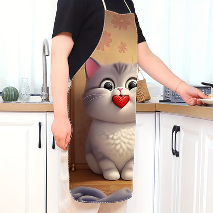 Adorable Cat-Inspired Linen Apron for Grown-Ups - Sleeveless, Long-lasting Culinary Garment adorned with Charming Cartoon Cat & Flower Pattern, Featherlight & Effortless to Maintain, Ideal for Culinary Creations at Home, Home Chef's Fashion|Floral