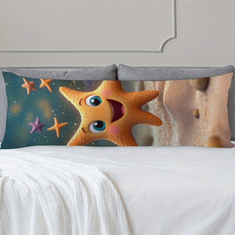 One piece Modern Cartoon Starfish Pillow Cover, measuring 137.16x50.8cm. Made of ultra soft ultra short plush material, this reusable lumbar support cushion case features a zipper for easy removal. Machine washable and made of all-season polyester, this