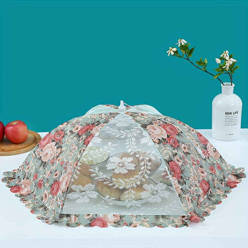 1 piece, premium foldable floral food cover with large capacity, rectangular and round shapes, and fabric mesh to protect against flies and dust.