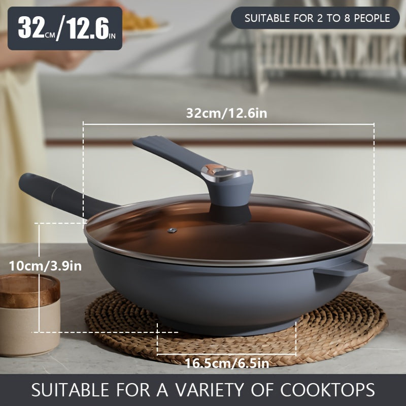 Set of 2 or 4 Non-stick Woks with Lids, includes steamer and spatula. Versatile Household Frying Pan suitable for Gas Stove or Induction Cooker. Features Round and Flat Bottom for Stir-frying. Universally compatible.