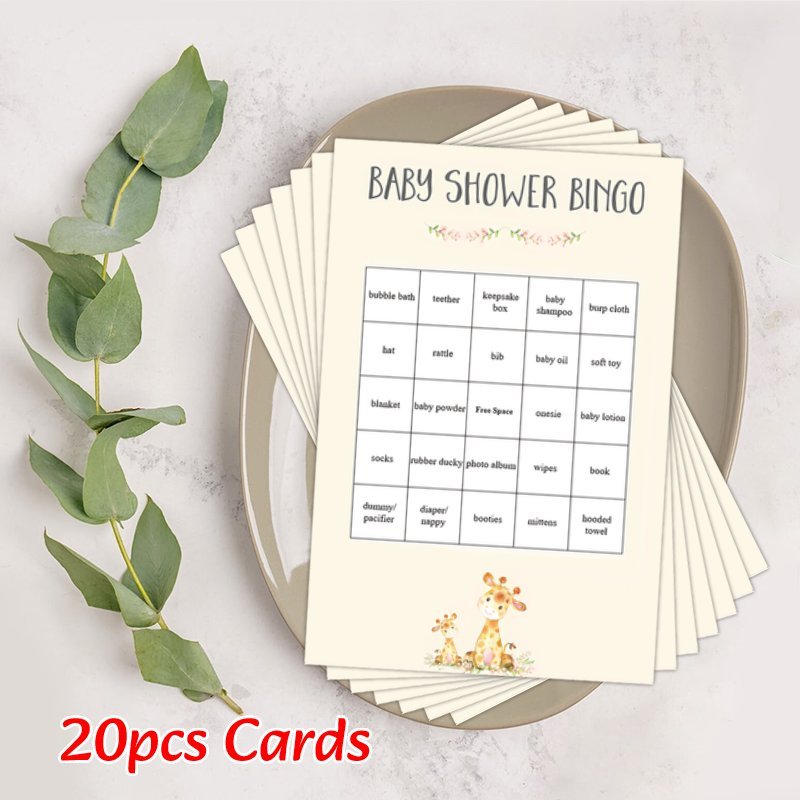 Set of 20 Baby Shower Bingo Cards featuring a Lovely Floral Giraffe Design. A Fun Game for Family and Friends to Enjoy, Perfect for Expectant Mothers and Guests!