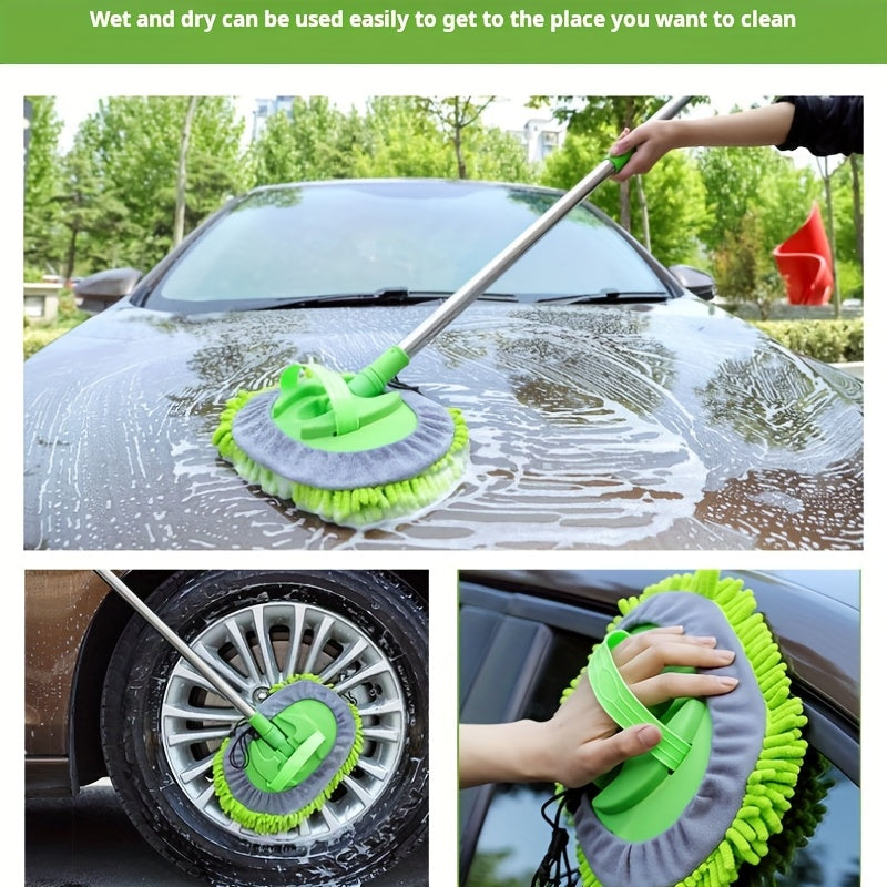 Complete Car Cleaning Kit with 13 Pieces - Includes Extendable Mop, Scrubbing Brushes, and Tire Cleaning Brush Set. Suitable for Use in Living Room, Bedroom, Kitchen, Bathroom, Car, Outdoor Areas, Glass, Walls, and Floors. Made of Durable Plastic, No