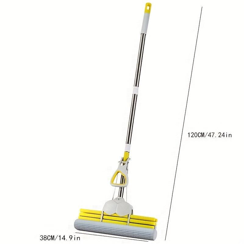 One stainless steel handle sponge roller mop for floor cleaning, measuring 38.0cm. This durable mop absorbs water efficiently and is perfect for home cleaning. Get your hands on this essential cleaning supplies today.