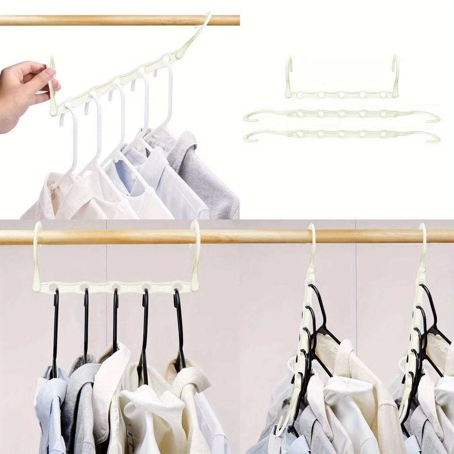 Organize your closet with the 6 Pack Magic Hangers - a space-saving solution for heavy clothes storage. These sturdy plastic hangers will maximize your closet space and keep your wardrobe neat and tidy.