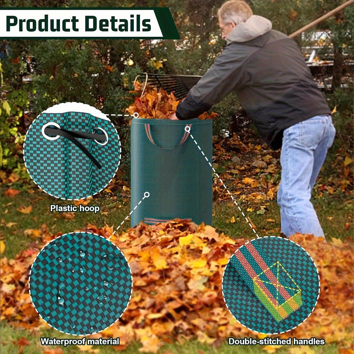 1pc Heavy Duty Garden Waste Bag, available in 500L, 300L, and 120L sizes. These reusable bags are made of UV and water resistant PP material, with handles for easy transport. Perfect for