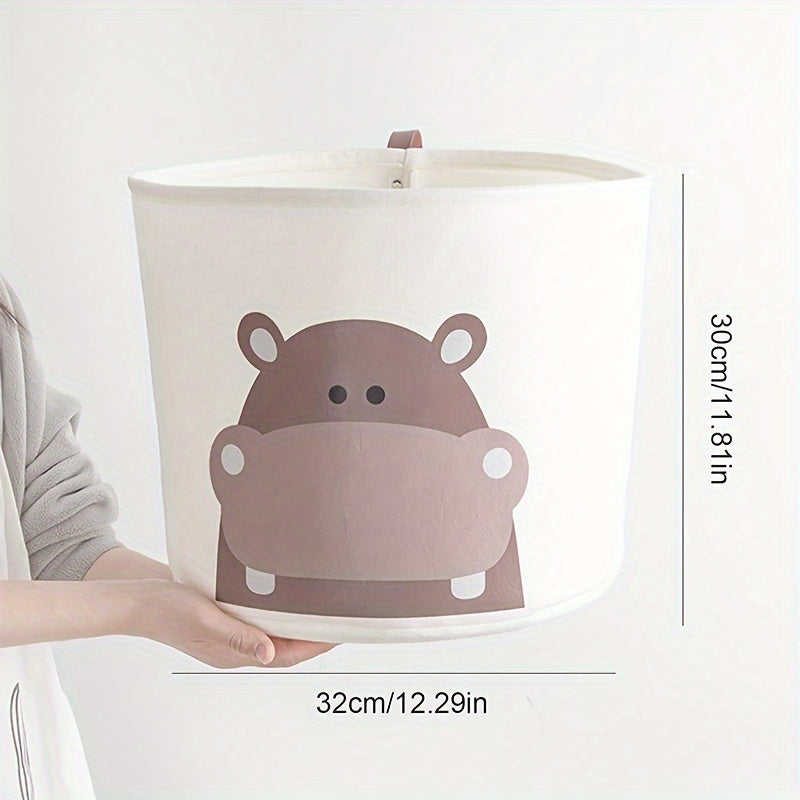 One Piece Large Capacity Felt Toy Storage Basket with Folding Laundry Hamper, featuring a Cute Animal Design. Made from Polyester Material with an Unfinished Look. Suitable for Ages 14+ and perfect for Standalone Use.