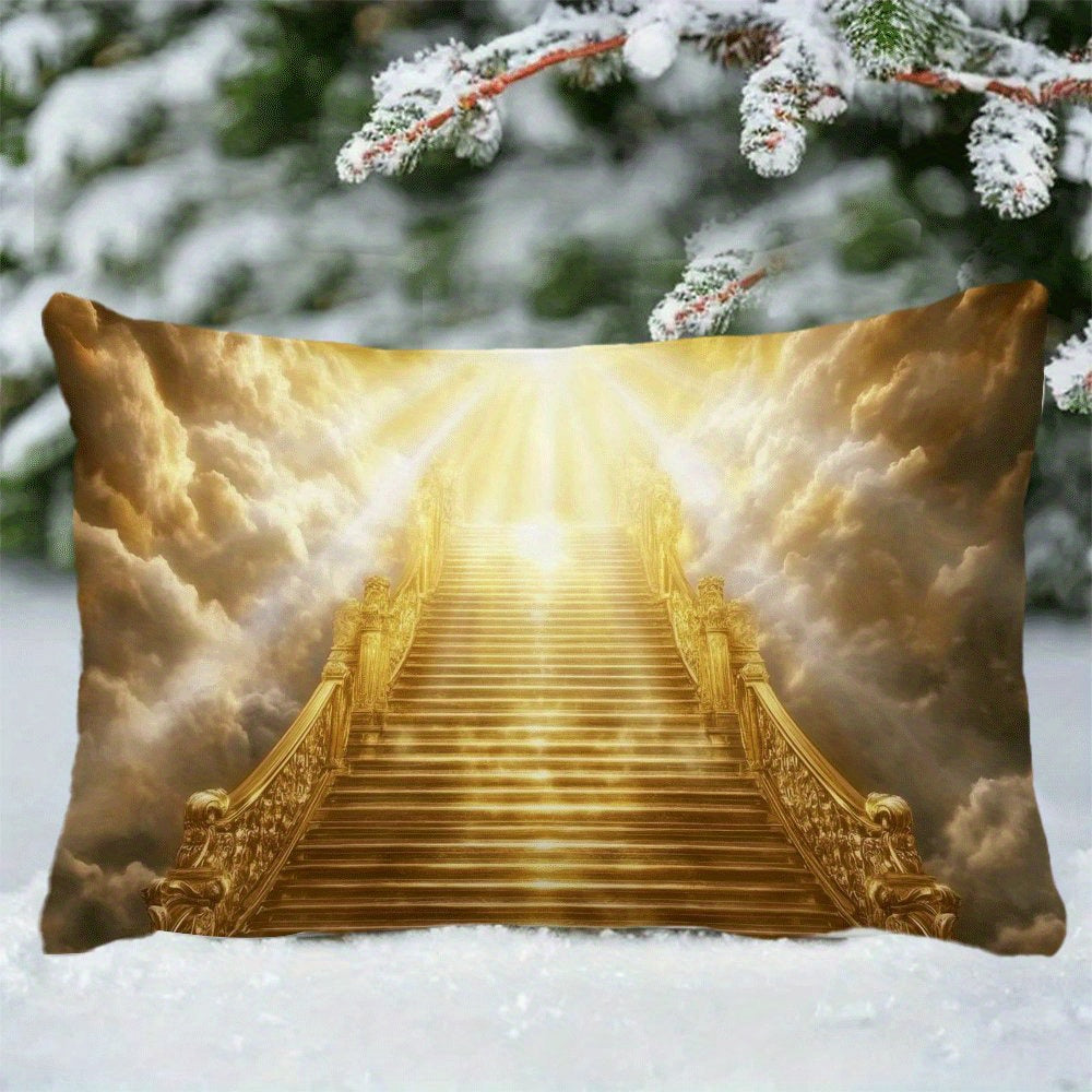 Heavenly Ladder Print Pillow Cover - 1 Piece, 50.8x30.48 cm, Made of Polyester, Machine Washable, Features Zipper Closure, Casual Style, Suitable for All Seasons, Movie Theme Design, Recommended for Back Sleepers, Perfect for Sofa and Living Room