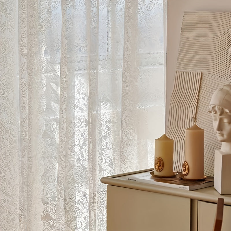 Stunning White Sheer Curtain featuring Phoenix Tail Design and Floral Accents - Provides UV Protection, Includes Rod Pocket, Ideal for Enhancing Living Room & Bedroom Decor, Exquisite Elegance