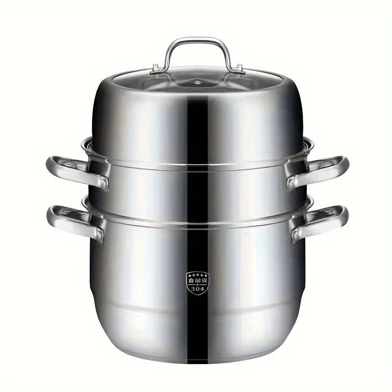 This multi-layer steamer set is made of high-quality stainless steel and comes with 2 or 3 layers, offering a large capacity for all your cooking needs. With a thick bottom, it is suitable for use on both induction cookers and gas stoves. Made from