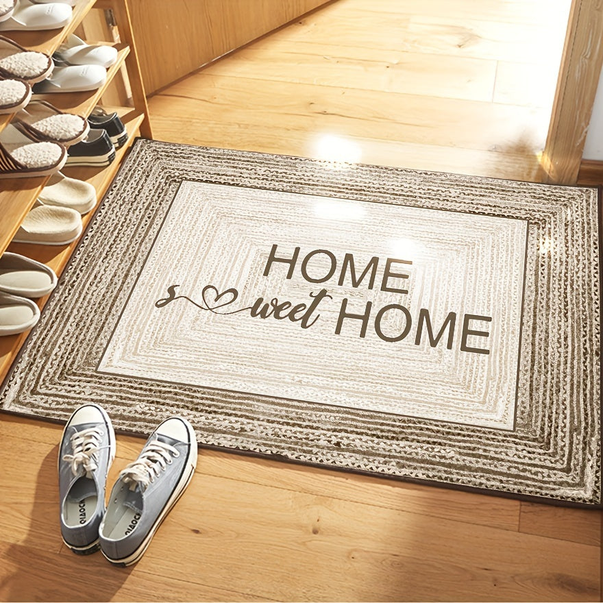 Machine washable striped rectangle doormat with non-slip backing, perfect for Christmas. Made of knit weave polyester, this home sweet home welcome mat is ideal for indoor use in the living room and bedroom. Add a touch of decoration to your apartment or