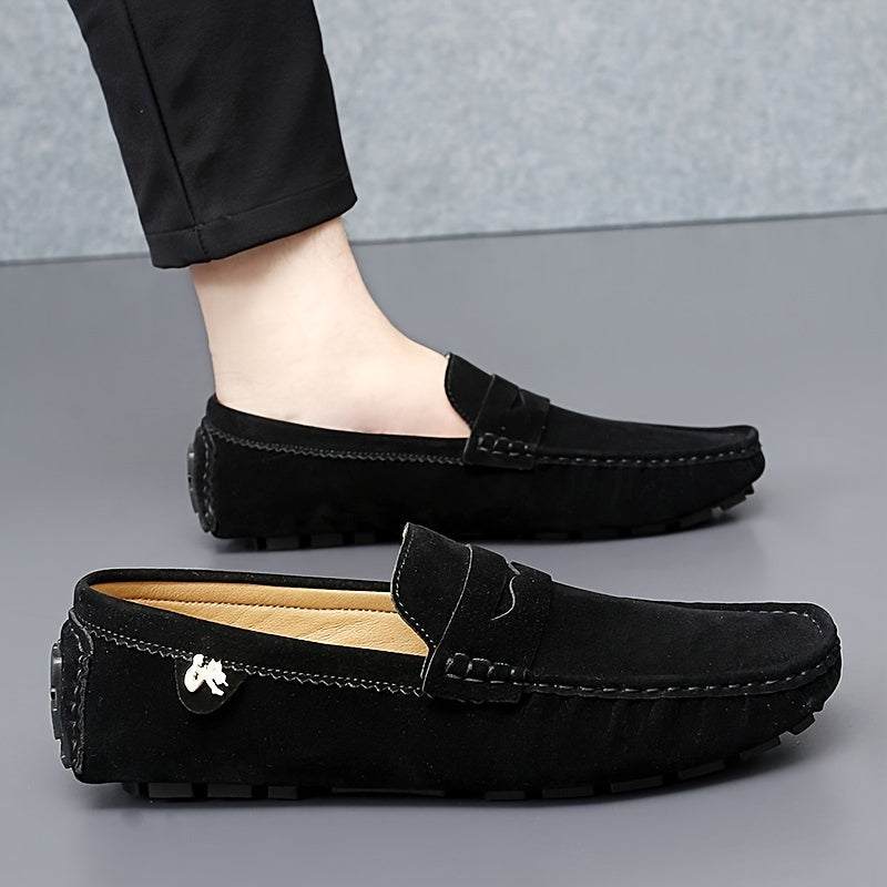 Microfiber loafers with solid color, rubber sole, and polyurethane insole for all-season comfort in casual, party, and wedding activities.