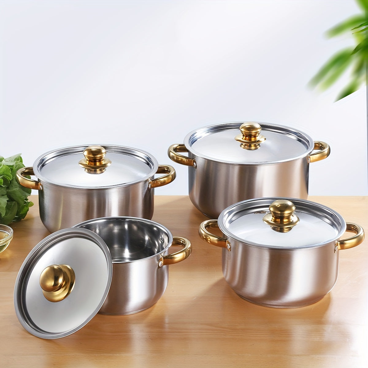 Set of 4 Stockpots with Lids in Stainless Steel - Includes 18cm, 20cm, 22cm, and 24cm Diameters