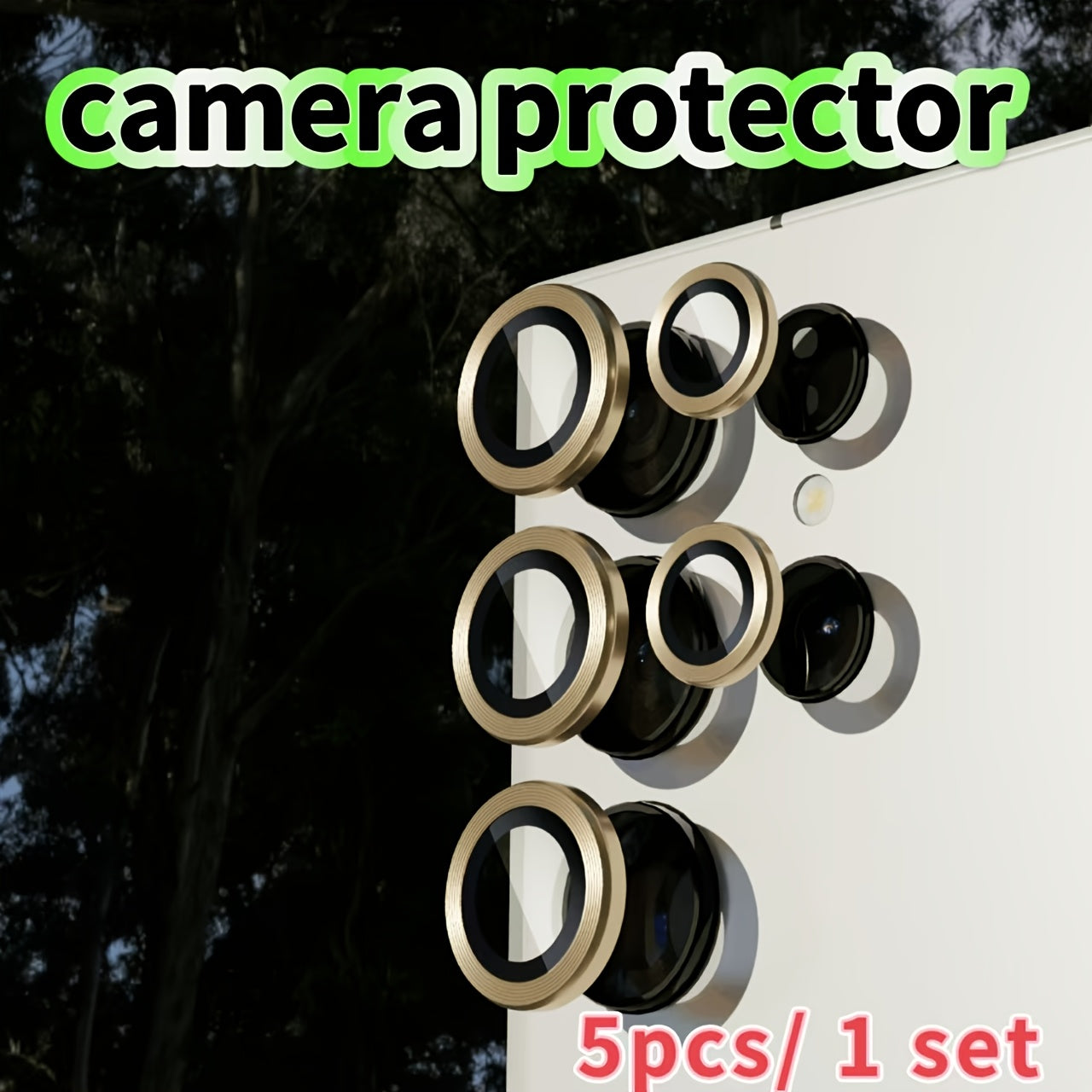 Camera protector rings for various Samsung devices in the A and S series, designed to protect camera lenses.