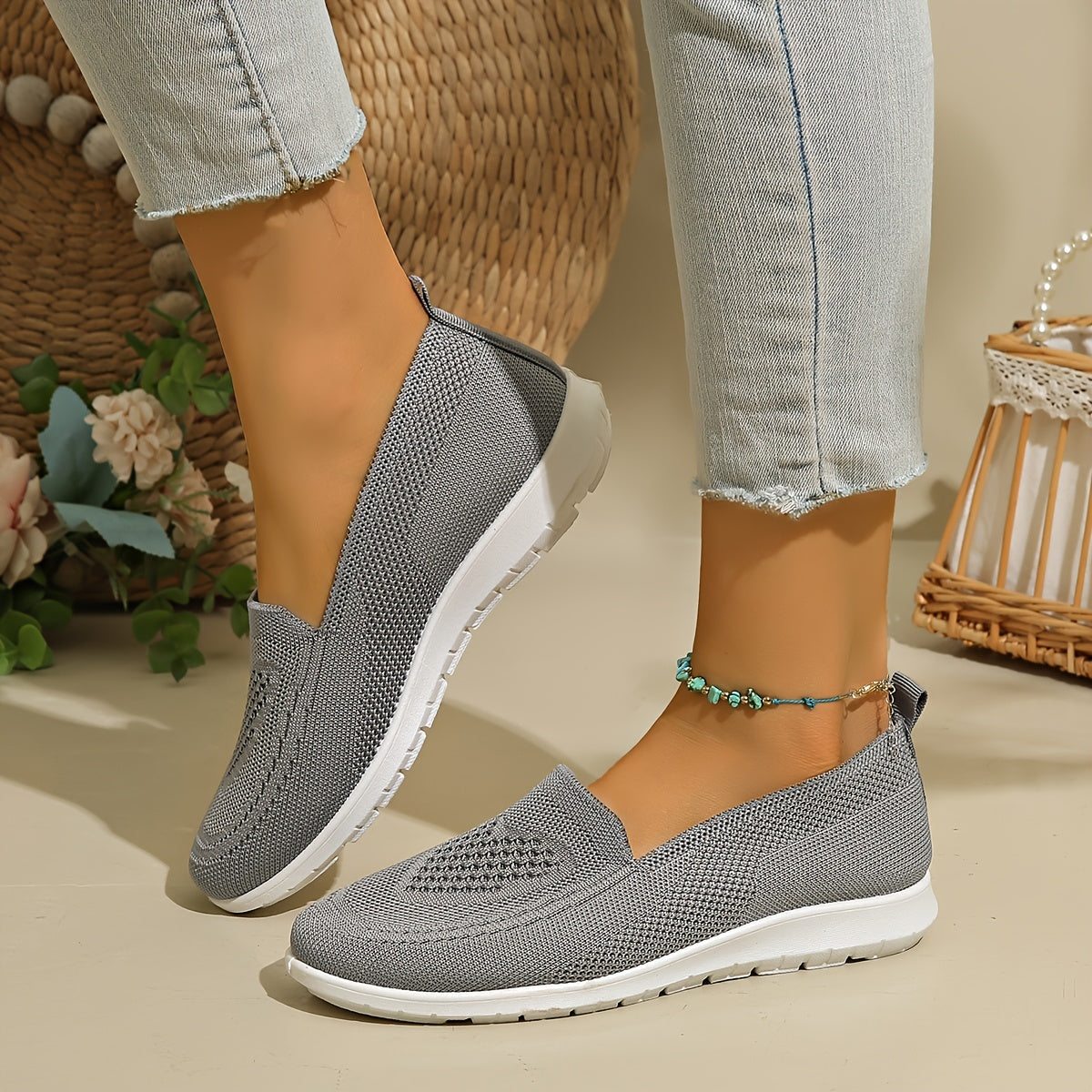 Women's slip-on sneakers are lightweight and breathable with PVC sole and fabric lining. Perfect for all seasons, available in multiple colors.