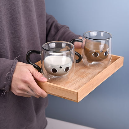 Insulated glass cat mug with handle - perfect gift for cat lovers