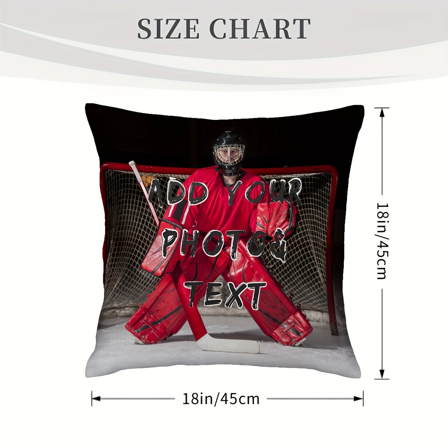 Create Your Own Ice Hockey Photo Pillow Cover with Short Plush Material, Single-Sided Print, A Unique Personalized Gift for Your Loved Ones on Special Occasions such as Valentine's Day, Christmas, Thanksgiving, New Year, Anniversaries. Size 45.72x45.72