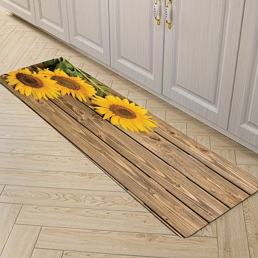 Get your hands on this charming 1 piece Sunflower Kitchen Rug and Mat set, in a vintage yellow shade. These washable runner rugs come with a non-skid carpet area mat, making them perfect for adding a touch of sunflower-themed decor to your kitchen.