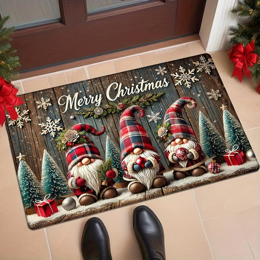 Cozy Christmas Gnome Flannel Door Mat - Luxuriously Thick, Non-Slip & Highly Absorbent Rug for Home Decor, Ideal for Bedroom, Living Room, and Entryway