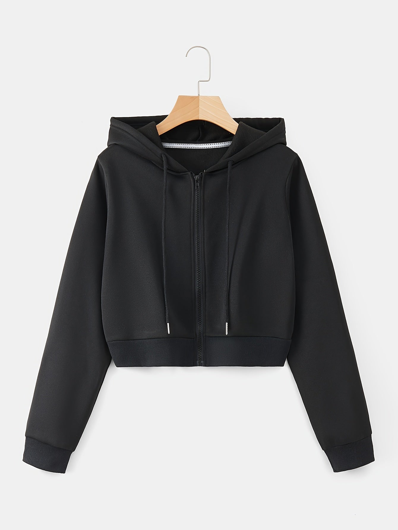 Spring and fall women's cropped drawstring hoodie with long sleeves.