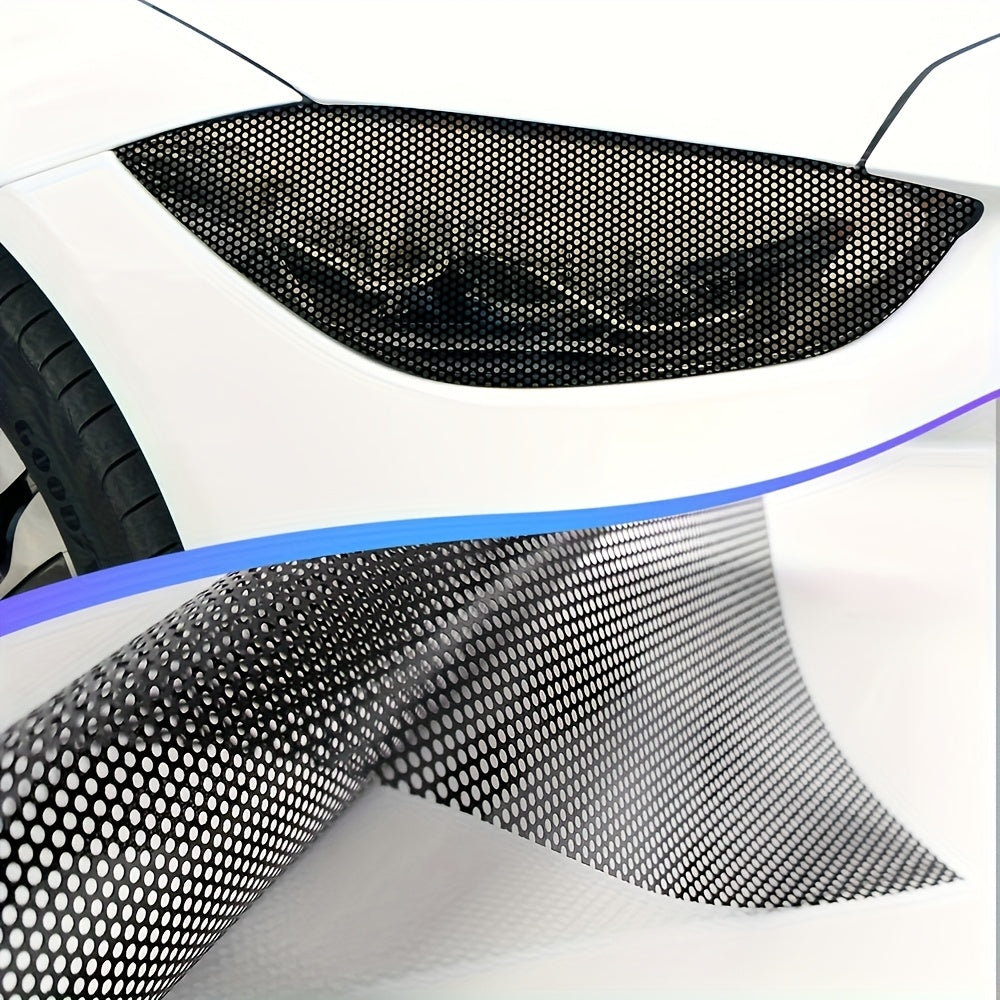 Customizable PVC mesh pattern vinyl wrap for car headlights and taillights, with strong adhesion and durability, suitable for most models. Size: 30x122cm.