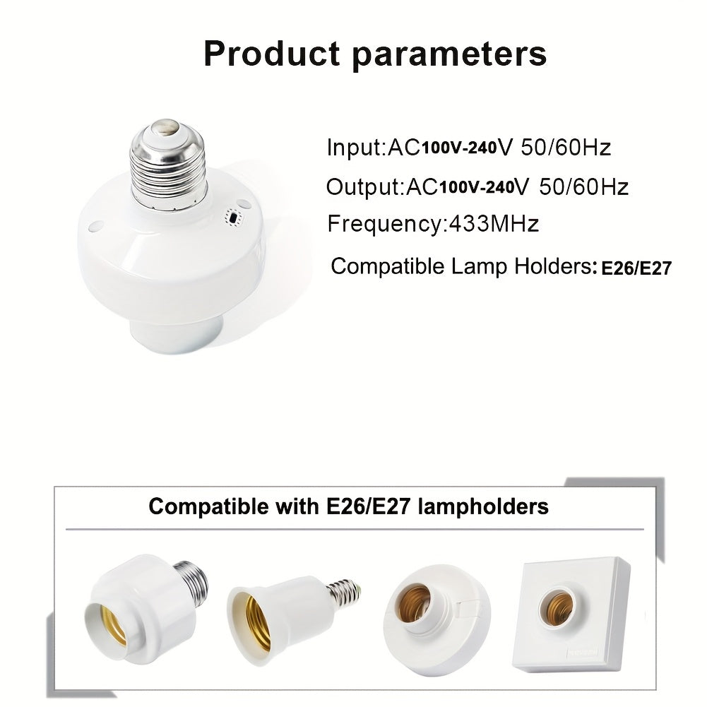 QIACHIP Wireless Lamp Socket with Timer - E26/E27, RF 433MHz, No Wiring, LED & Incandescent, AC85V-250V