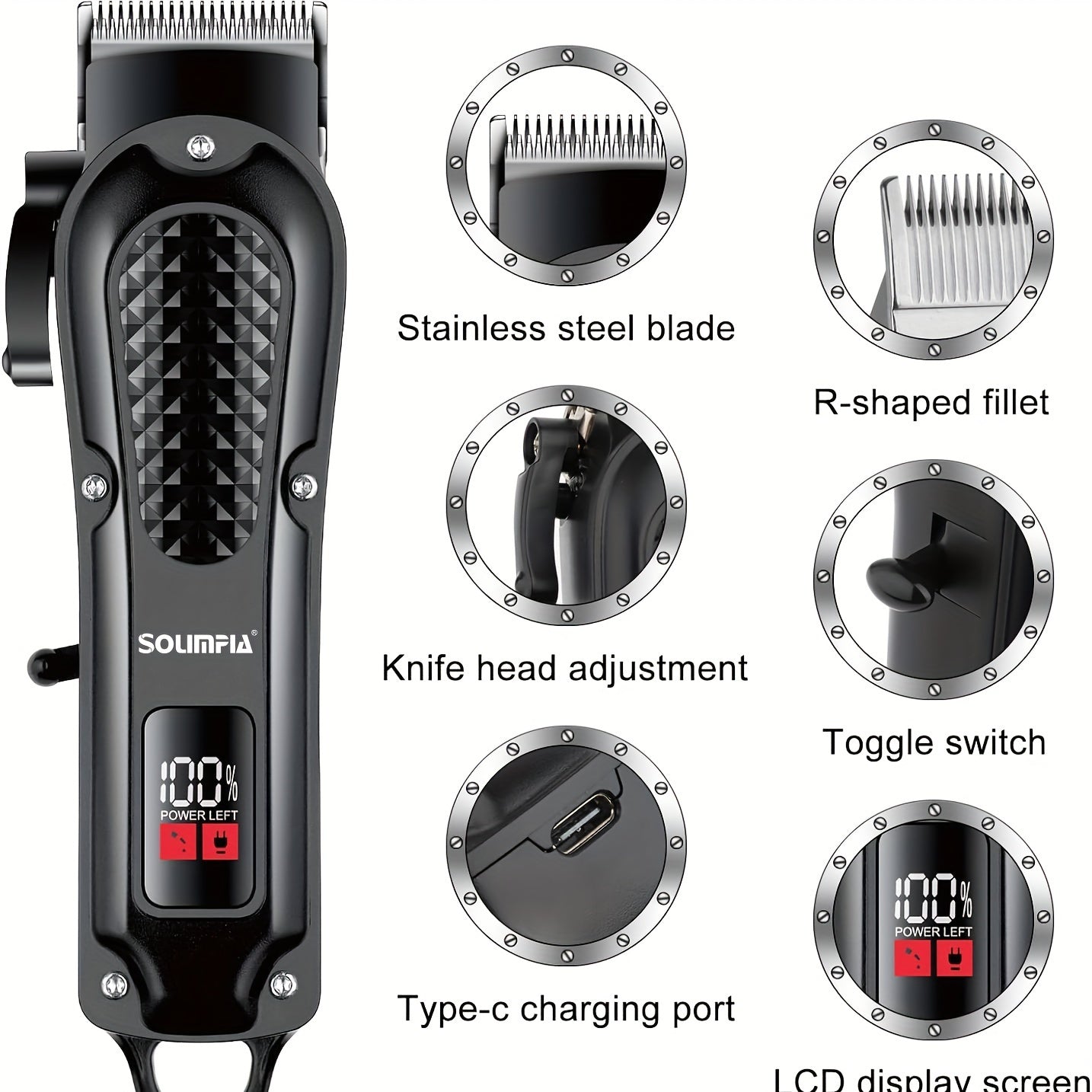 SOLIMPIA Professional Hair Clippers for Men - Cordless & Corded, USB Rechargeable, Ideal for Hair Cutting & Grooming.