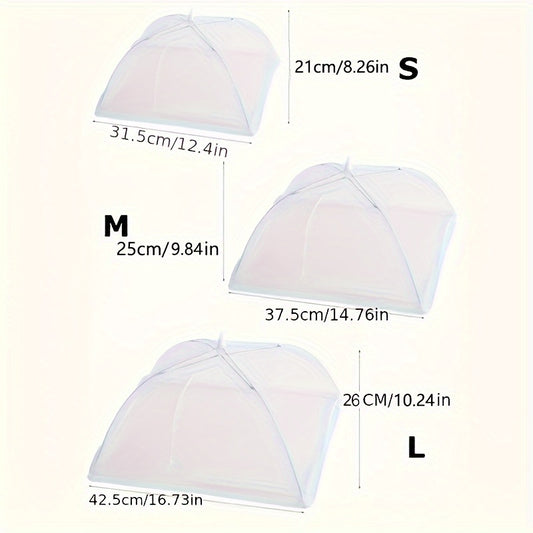 Stainless steel food cover tent for picnics and indoor dining, protects from insects and dust.