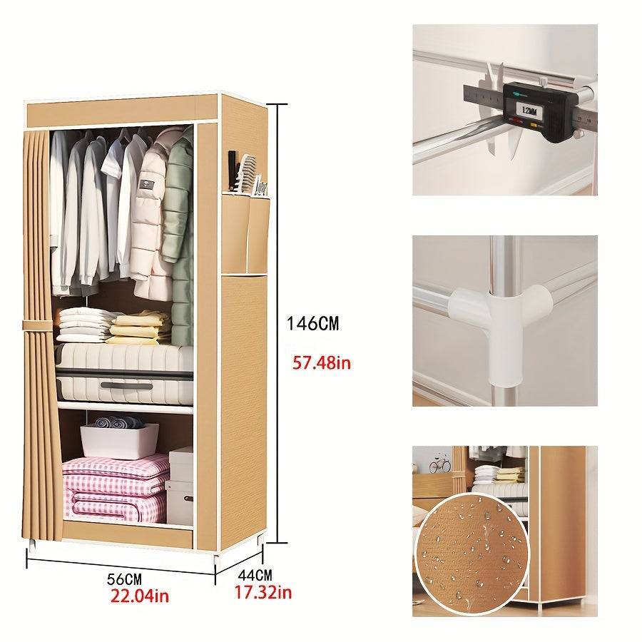 Durable Metal Freestanding Wardrobe made of Sturdy Stainless Steel - Spacious 3.2 Cubic Feet Storage Cabinet, Simple Assembly, Long-lasting Construction, Closet Organization, Portable Closet Option