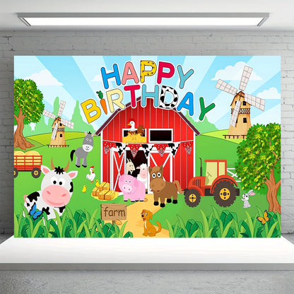 Large farm animal birthday party backdrop for kids' celebrations, 129.54x149.86cm (70.8x90.5") polyester photo background