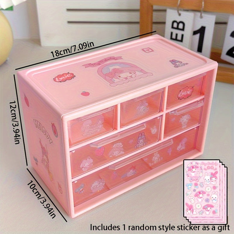 1pc Sanrio Desktop Storage Box with Six Compartments for Dormitory Bedroom Tables.