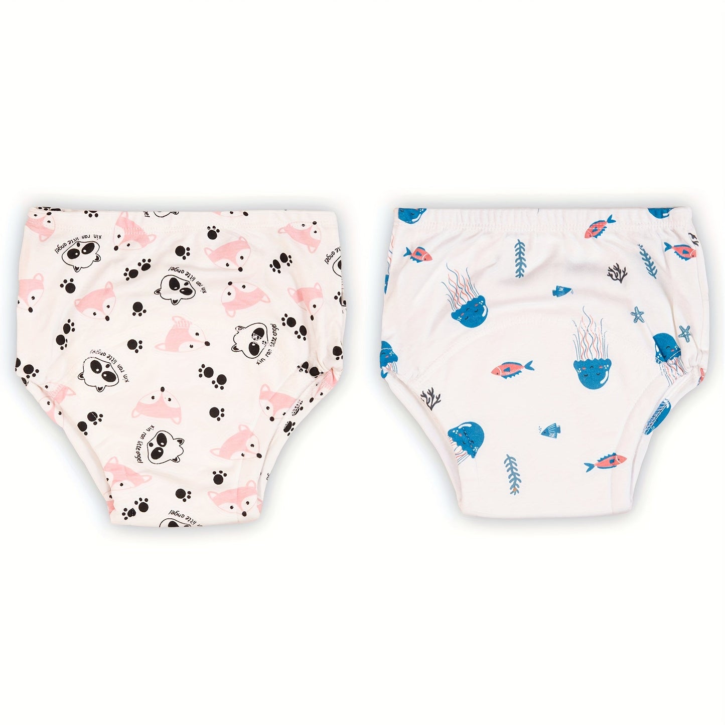 2 pairs of soft potty training pants for girls - reusable cloth diapers with cartoon print in mixed colors/white/pink - great gifts for Halloween and Christmas