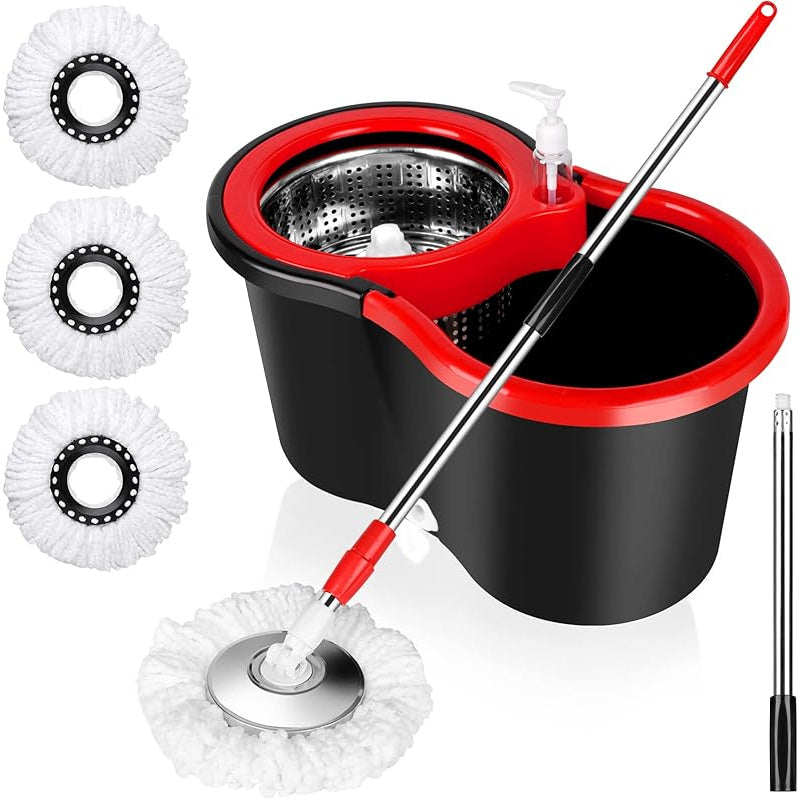 Get the perfect cleaning solution with our 360° Rotating Mop and Bucket Set. This set includes a Squeeze Dryer, 3 Microfiber Heads, and an Adjustable Stainless Steel Handle. It's ideal for cleaning any room in your home - bedroom, bathroom, kitchen, or