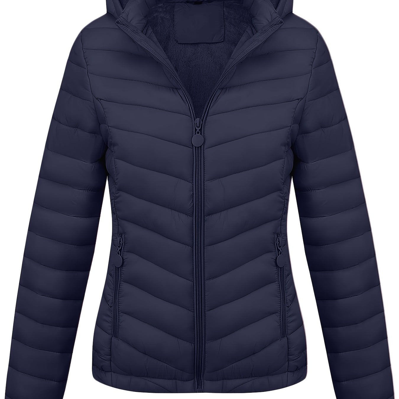 Zip-up Puffy Coat with Slant Pockets for Fall & Winter, Women's Clothing